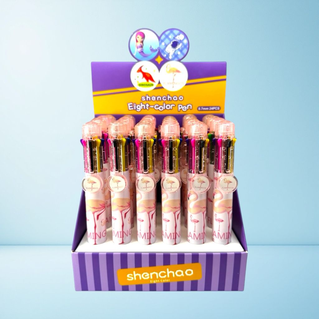 SC-1115 FLAMİNGO MODELİ 8 RENK ÇOKLU TÜKENMEZ KALEM 24’LÜ PAKET